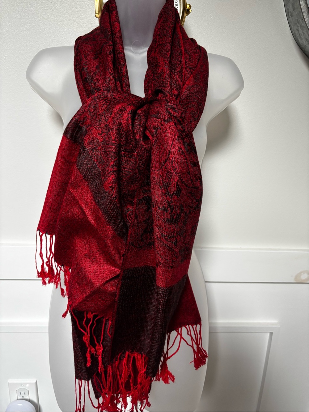 Large Black Red Silk Pashmina Scarf
